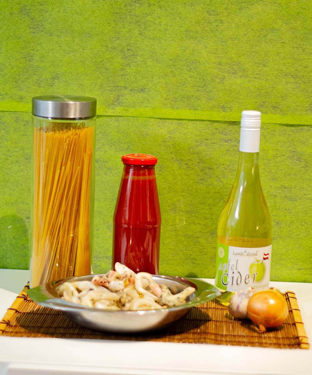 Zutaten für Spaghetti mit Meeresfrüchten und Cider